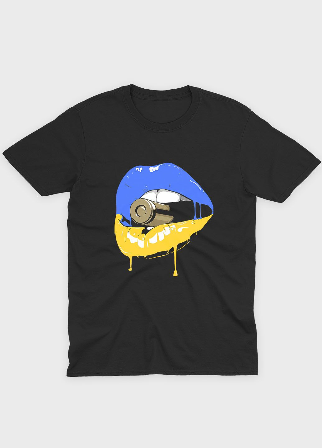 Чорна футболка з патріотичним принтом губи (ts001-3-bl-005-1-092) Modno