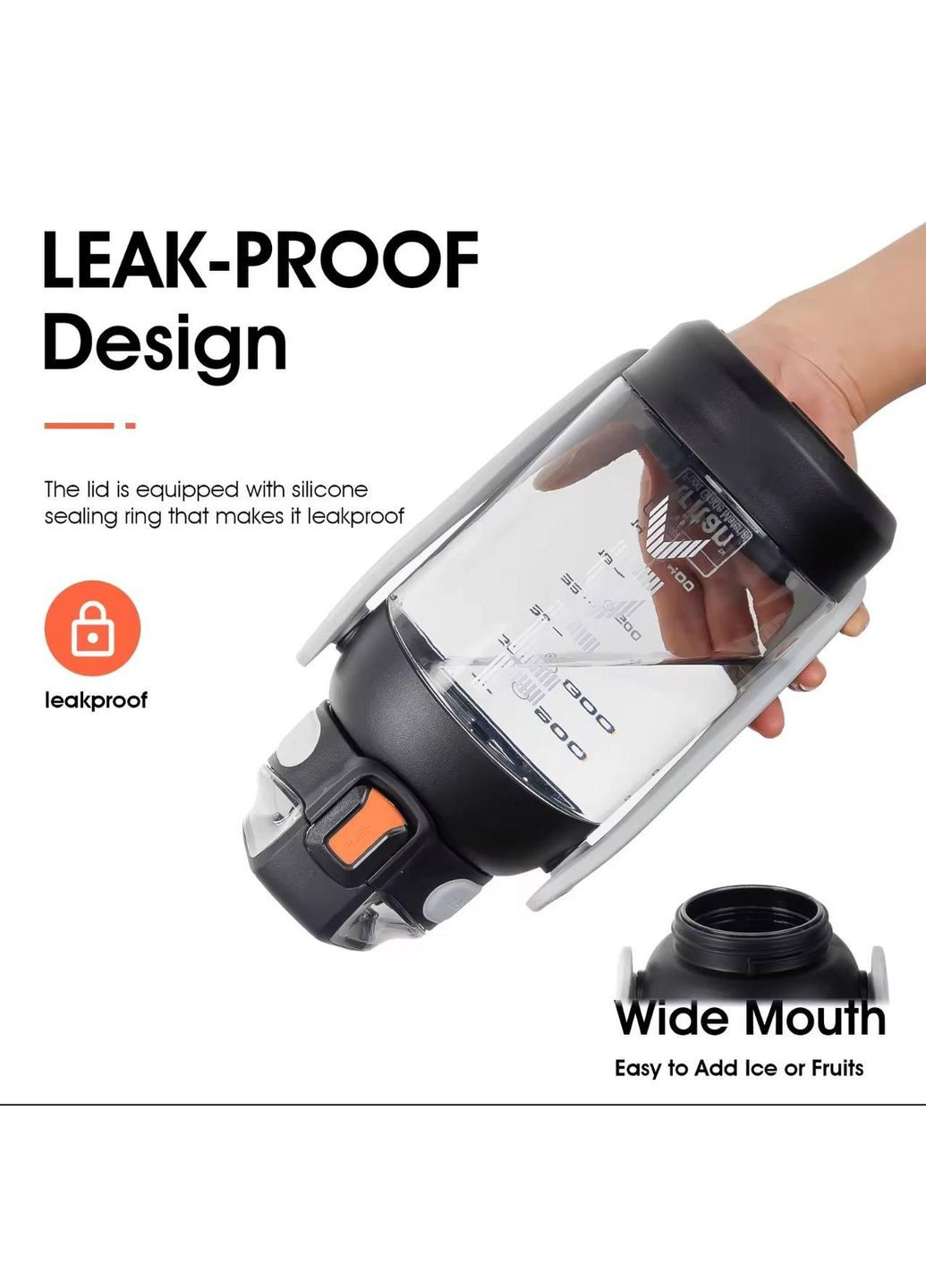 Черная бутылка TKK для воды из тританового пластика 1400 мл No Brand (314709913)