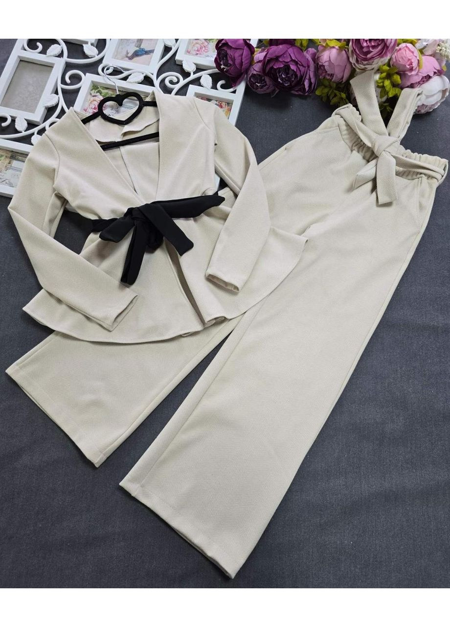 Молочний демісезонний костюм підлітковий штани з піджаком молочний Kodi