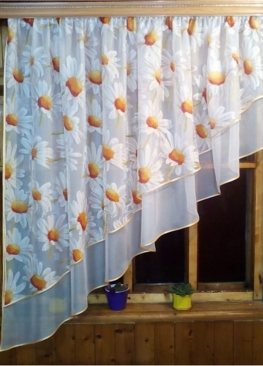 Кухонные занавески Ника белая ромашка левая No Brand (372134011)