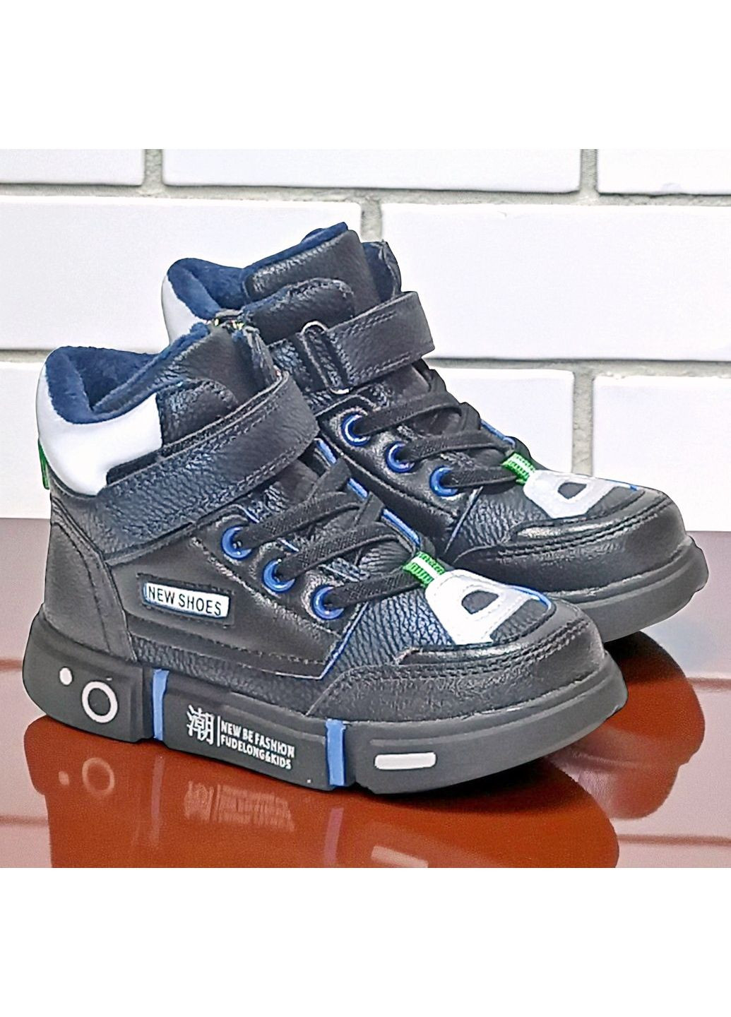 Синие спортивные, повседневные, кэжуал осенние демисезонные утепленные ботинки на флисе хайтопы на липучках для мальчика клиби Clibee