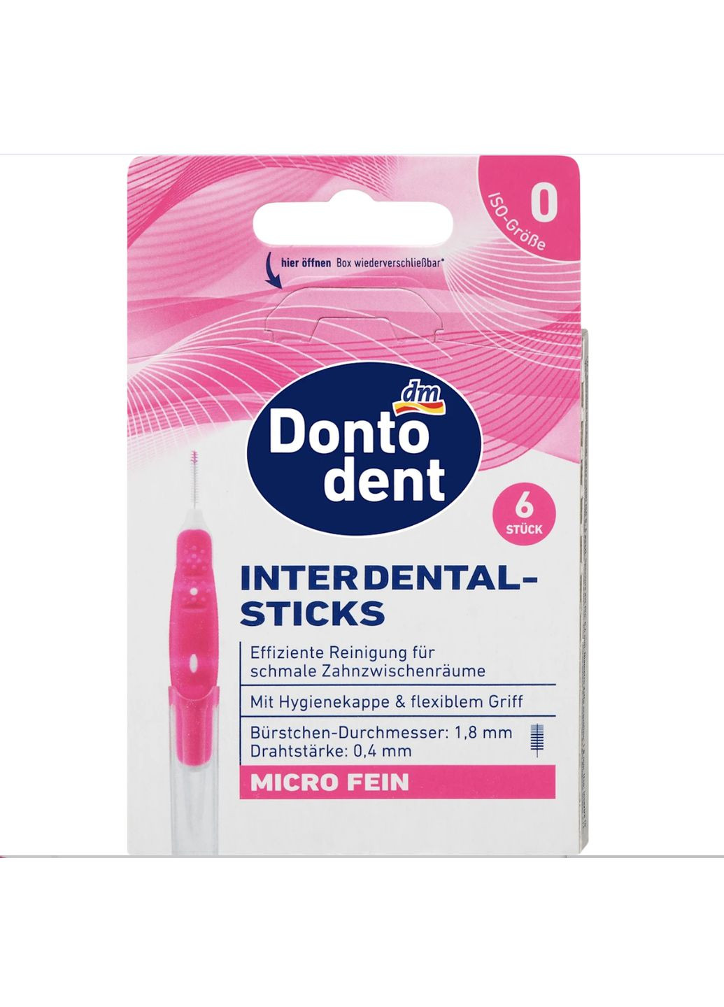 Щетки межзубные Interdentalbürsten pink 0,4 mm ISO 0, 6 шт Dontodent (366569821)