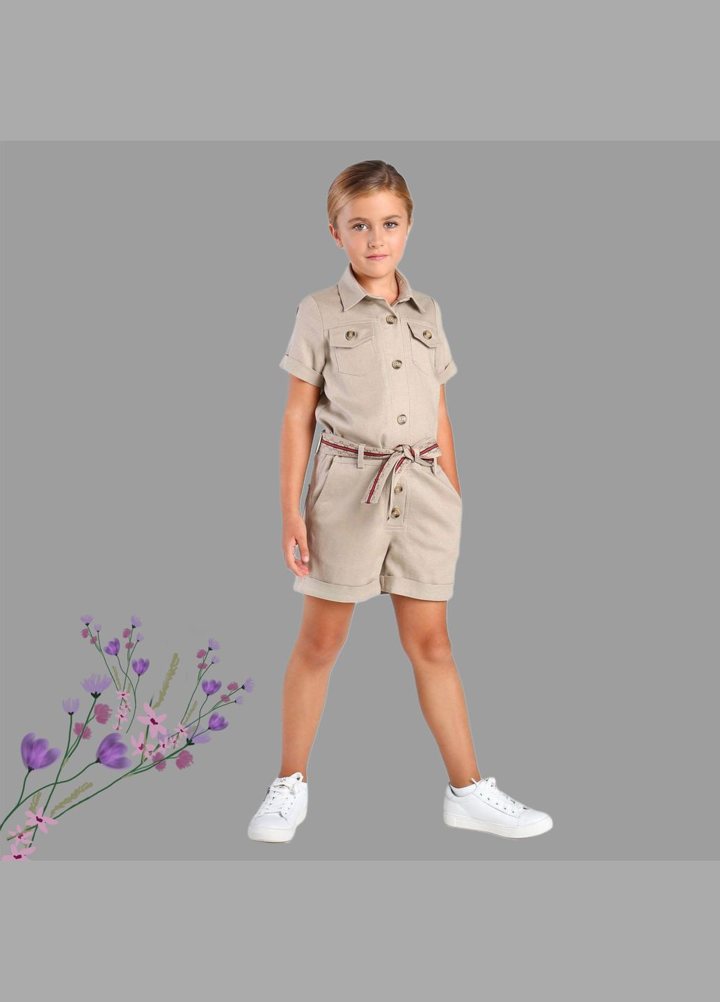 Комбинезон шорты льняной для девочки. Mone (330244856)