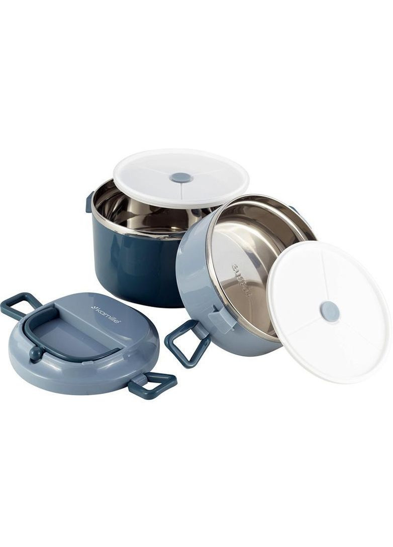 Ланч-бокс Snack 1700мл двухуровневый, пластик и нержавеющая сталь, синий Kamille (330018350)