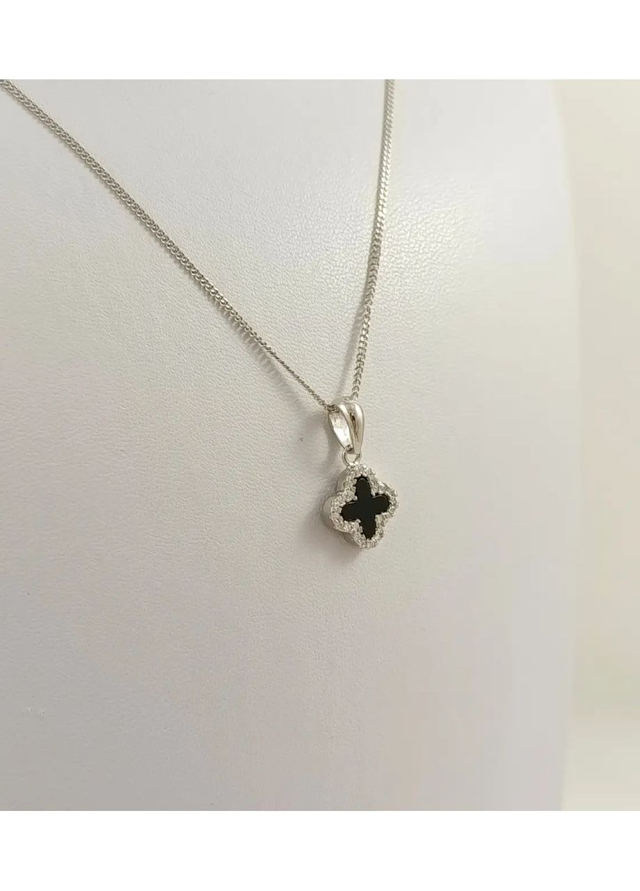 Срібна підвіска "Клевер" з оніксом і цирконієм (Арт.32811494134) No Brand Підвіска (368294821)