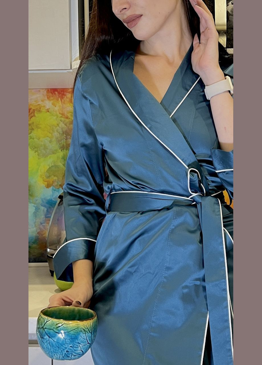 Бірюзова всесезон жіночий шовковий халат 2 Льва