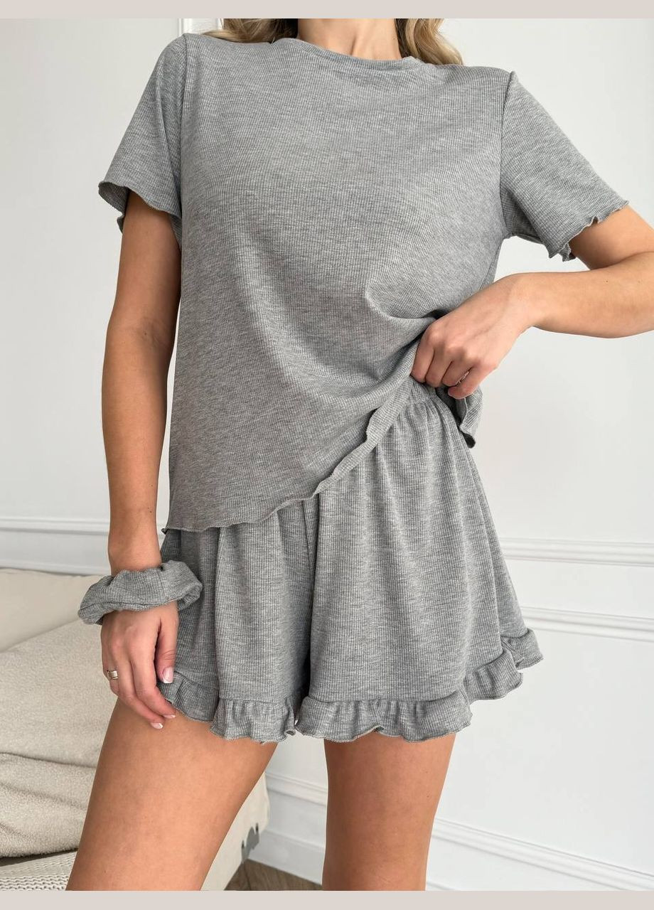 Серая трикотажная пижама тройка Osoblyva