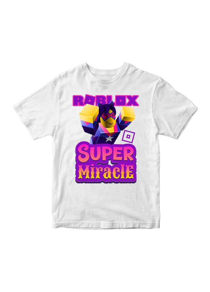 Біла демісезонна футболка біла з оригінальним принтом онлан гри roblox "super miracle роблокс roblox" Кавун футболка
