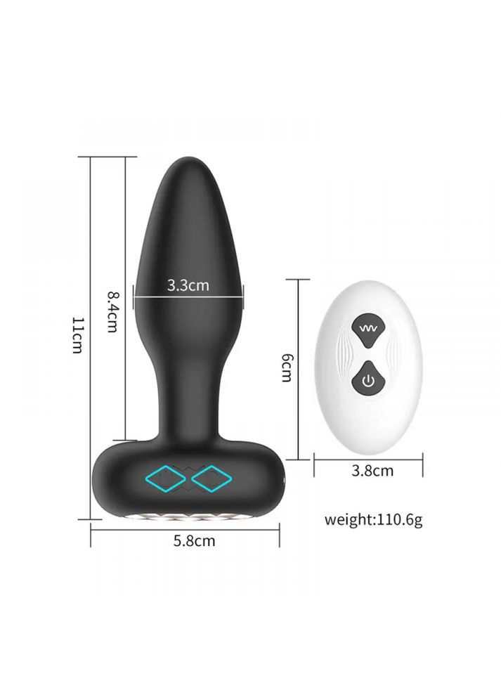 Анальна пробка Vibrotating Plug з вібрацією та обертанням з дистанційним керуванням 3,3 см анальний вібратор (10 швидкостей) Focus (303911084)