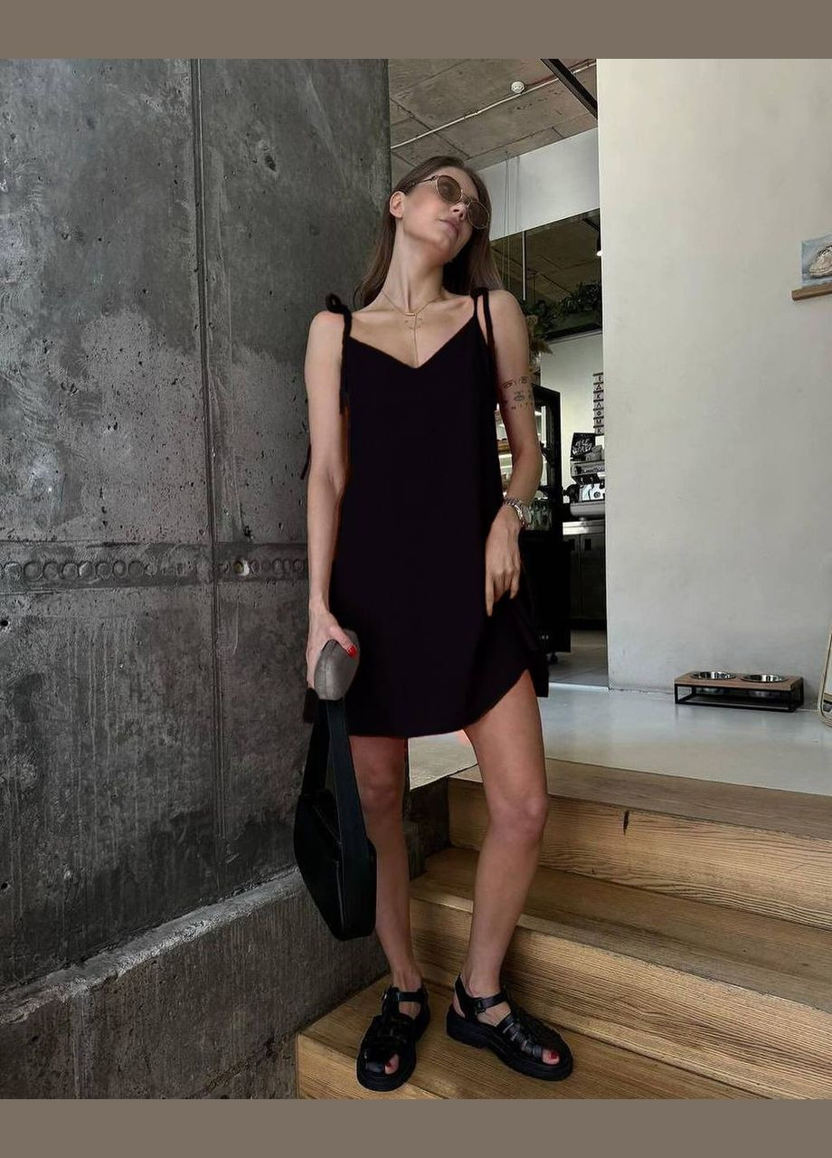 Черное женское льняное платье мини цвет белый New Trend