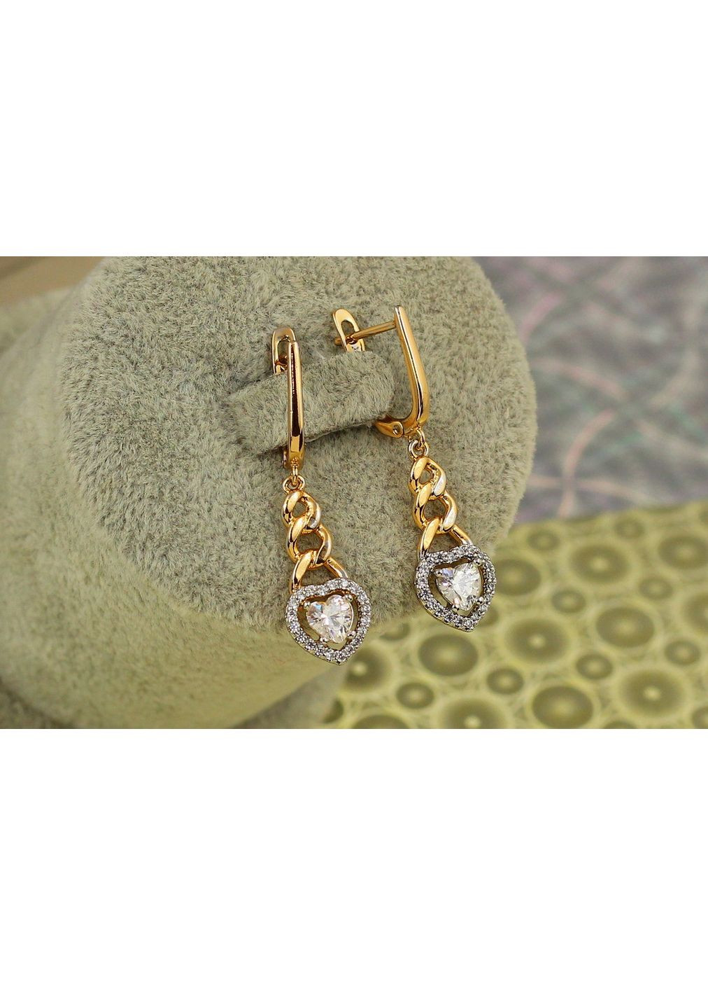 Серьги подвески сердечки с родием 3,6 см золотистые love-shopping Xuping Jewelry (354658987)