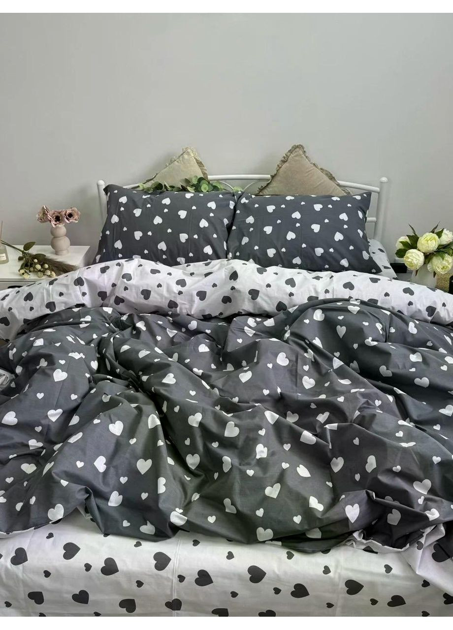 Постільна білизна бавовняна Порфаворе Двоспальна Простирадло на гумці 160x200х20 Бязь Сіра 50 х 70 No Brand (353700779)