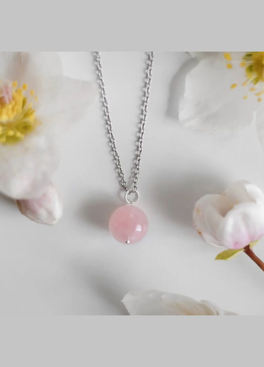 натуральный камень Розовый Кварц Мадагаскар d-14мм на цепочке нержавеющая сталь L-45-50см No Brand Кулон (316324032)