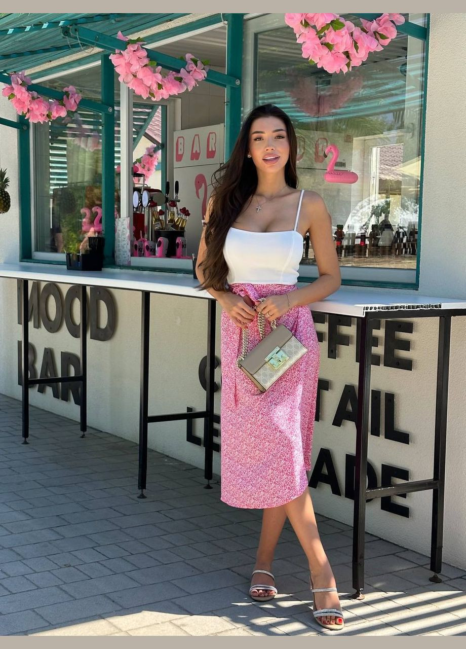 Розовая повседневная цветочной расцветки женская юбка на запах Україна на запах