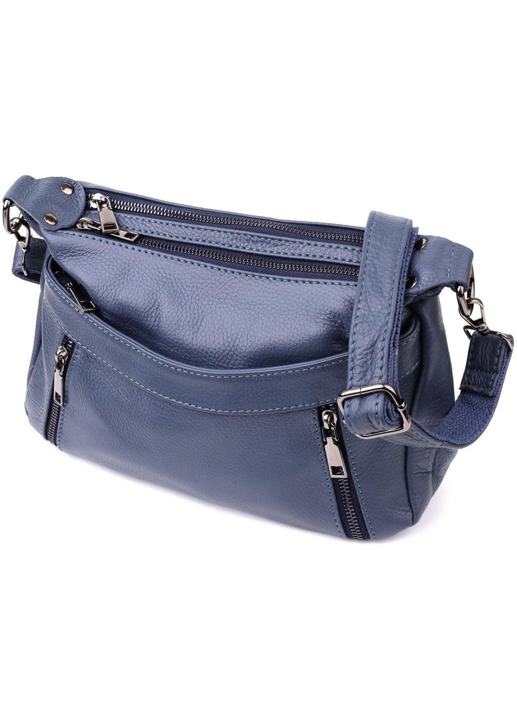 Сумка крос-боді через плече з натуральної шкіри жіноча середня Синій 40342 Vintage (361970393)