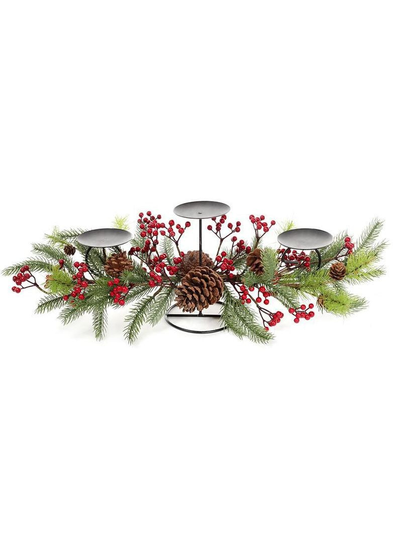 Підсвічник новорічний "Червоні ягоди з шишками" на 3 свічки Bona (329896943)