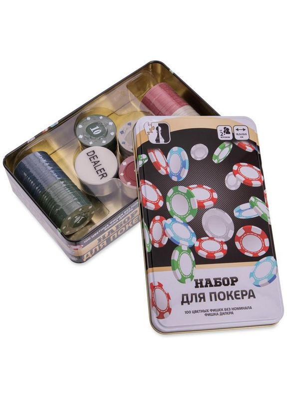Фишки для покера в металлической коробке на 538-053 100 фишек SP-Sport (324220140)