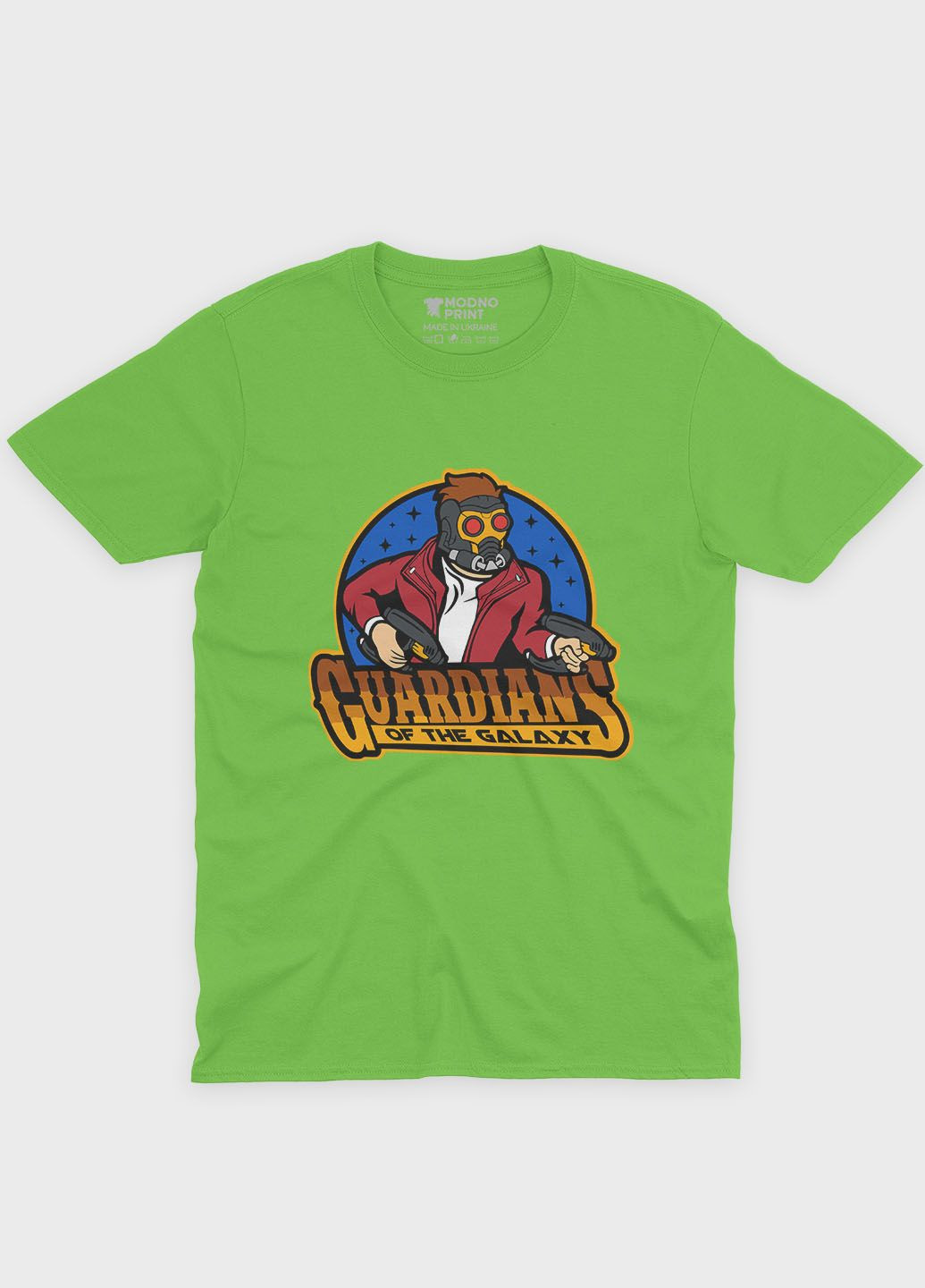 Салатова демісезонна футболка для хлопчика з принтом супергероїв - вартові галактики (ts001-1-kiw-006-017-006-b) Modno