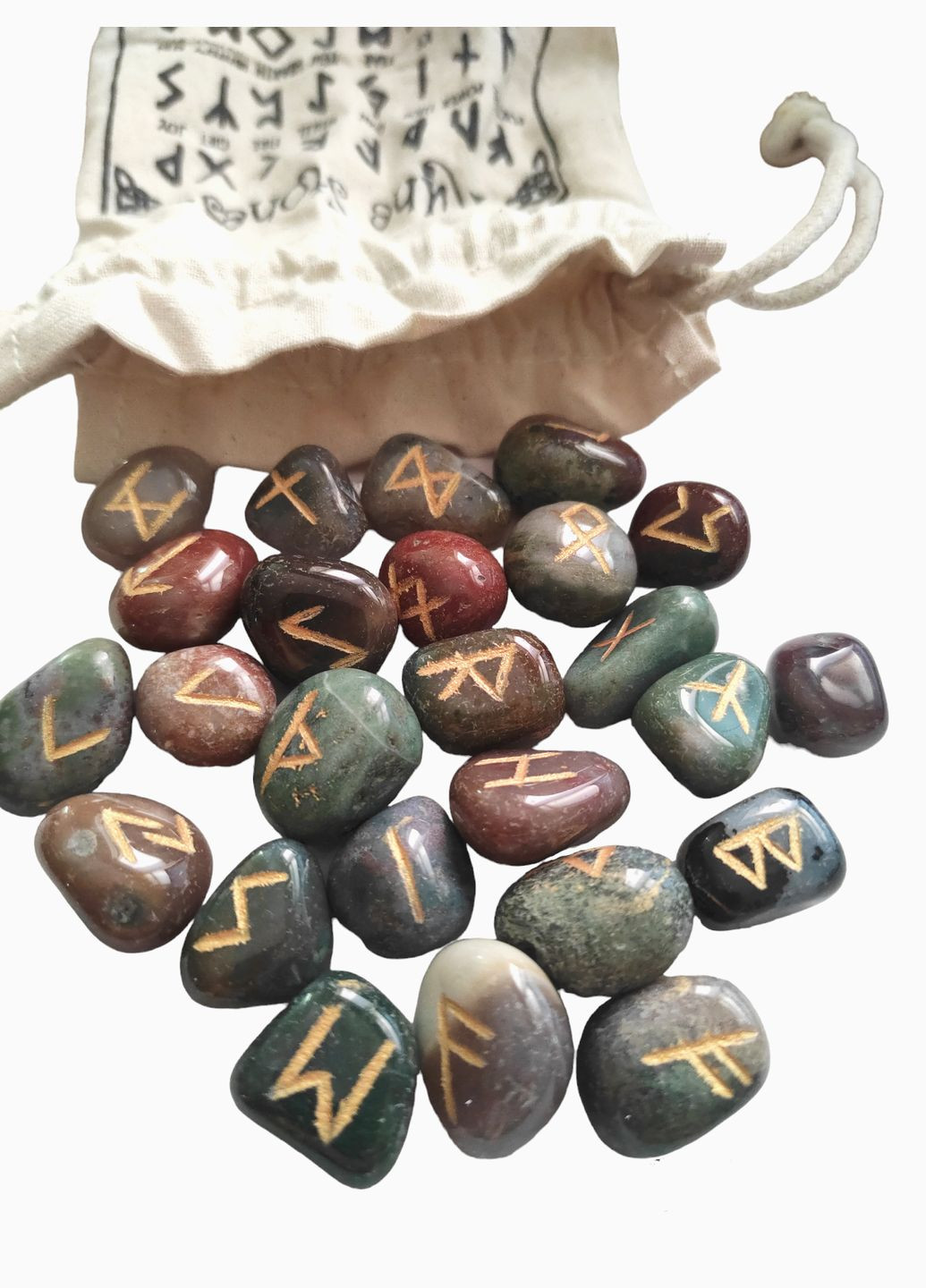 Скандинавські руни з натурального каміння. Набір з Яшми з мішечком No Brand (300159252)