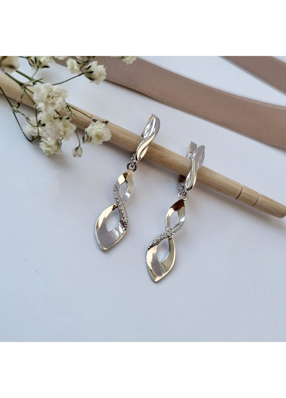 Серебряные серьги с подвеской в белых камнях серебро 925 пробы Родированное 3.40г 5873р No Brand (306743335)