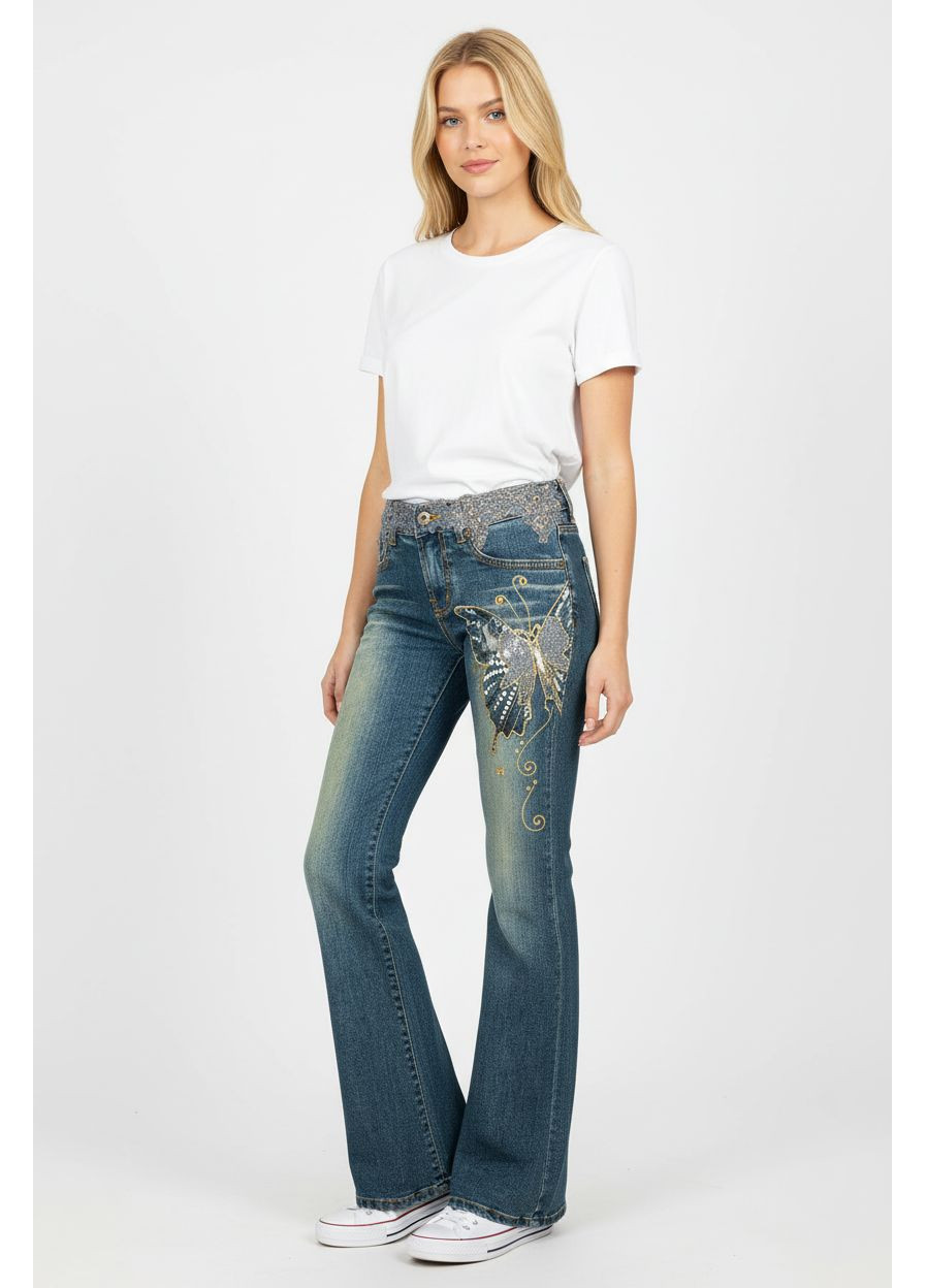Женские винтажные клешеные джинсы S-1537 Синий Tantra - (364315608)