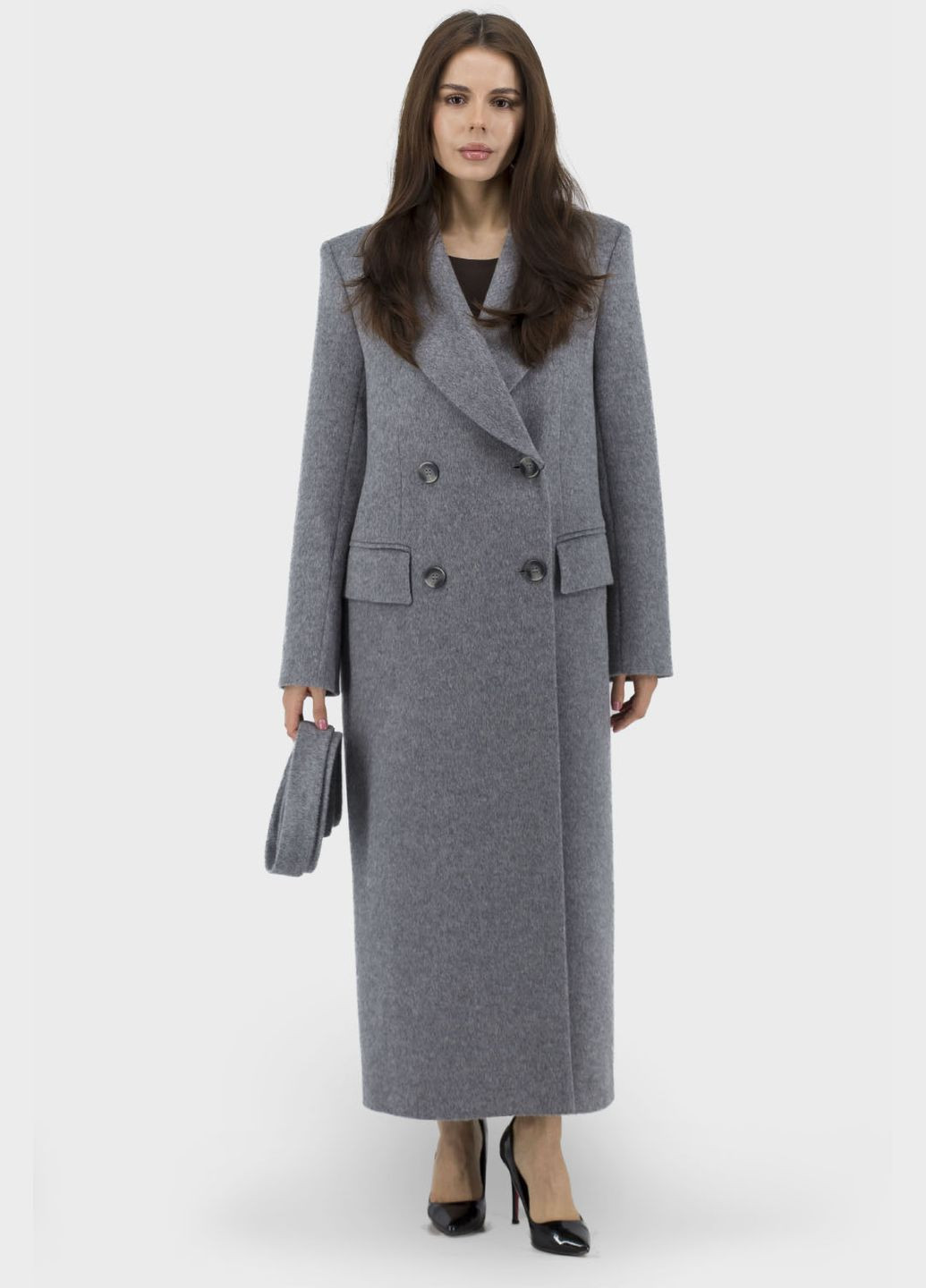 Світло-сіре демісезонне Жіноче вовняне пальто світлосіре класичне двобортне англійський комір Stella Polare (світлосірий, ), 47427 No Brand