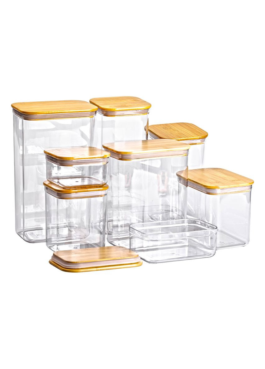 Набор банок для сыпучих продуктов 8 штук прозрачные контейнеры с бамбуковыми крышками для кухни хранения продуктов ProDobro (364189939)