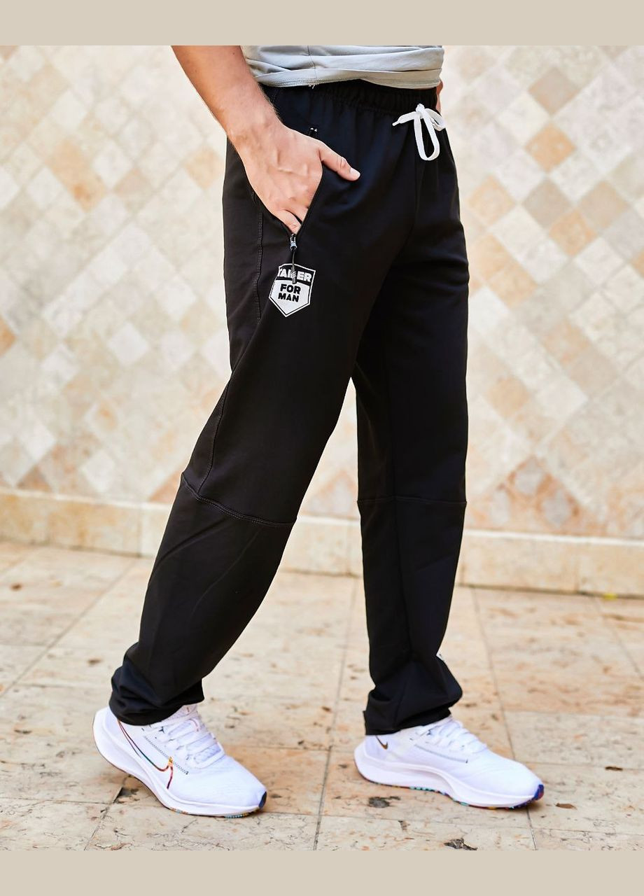 Черные спортивные, повседневный, кэжуал демисезонные прямые брюки No Brand