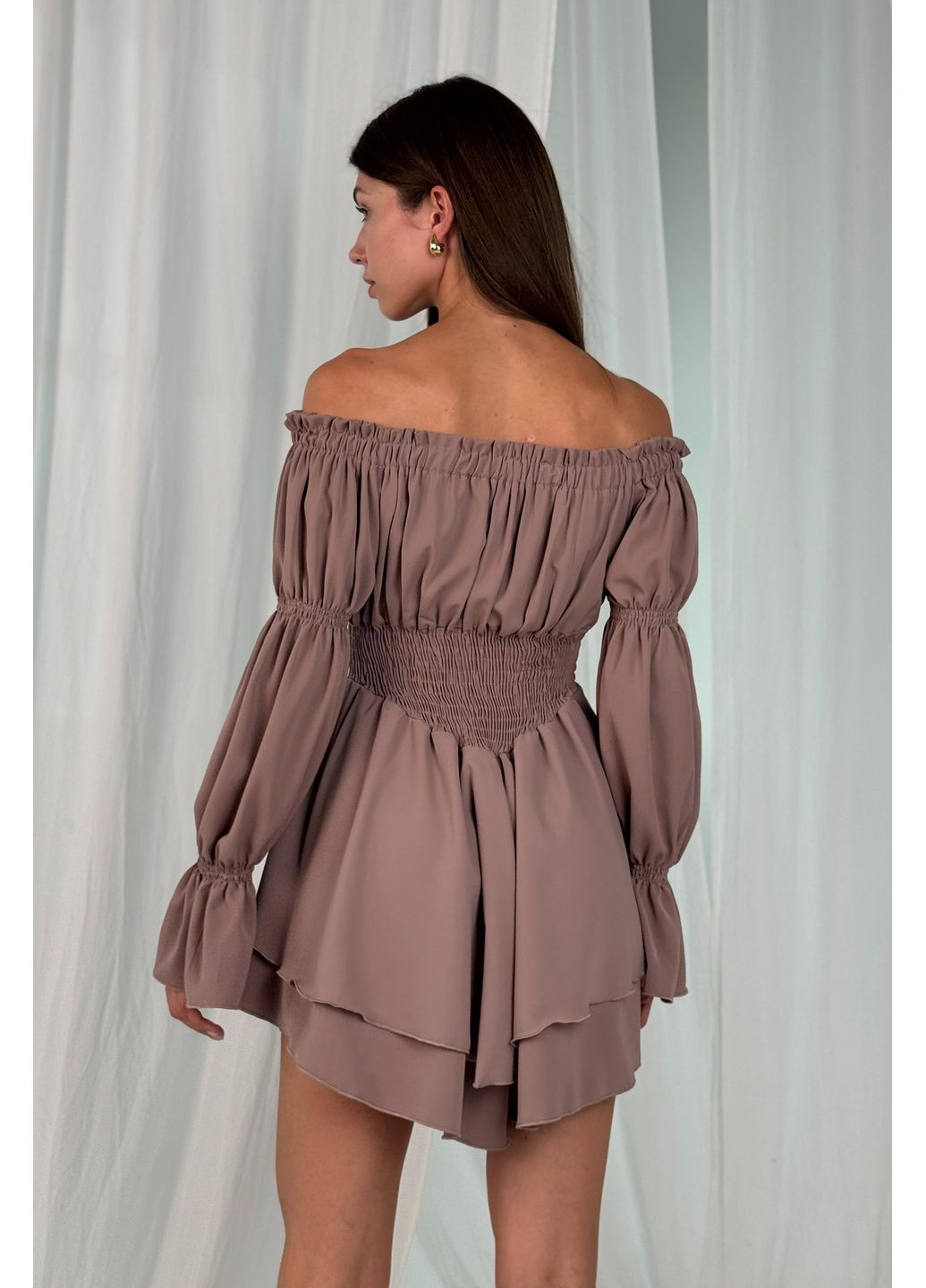 Комбінезон міні з довгим рукавом рукавом однотон CHICLY комбінезон-шорти однотонний світло-коричневий повсякденний, коктейльний, кежуал софт