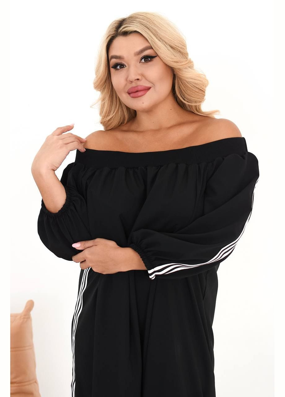 Черное спортивное, повседневный длинное платье в стиле спорт шик – большие размеры оверсайз Style Point однотонное