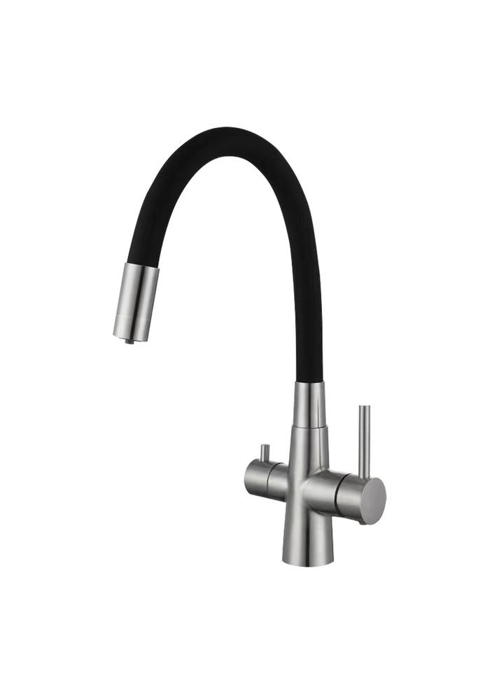 INX4C-08B кухня пiд осмос одноваж. гнучкий силiкон.вилив нерж сталь гайка Ø35 (black/сатин) {10/1} Wezer (371882054)