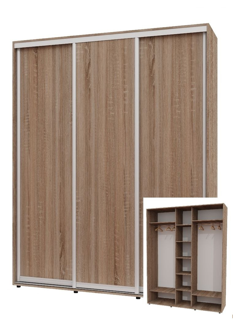 Шкаф-купе трехдверный 170*60*230 см Дуб Сонома трюфель 3 двери ДСП ШК-04 Алекса (360475053)