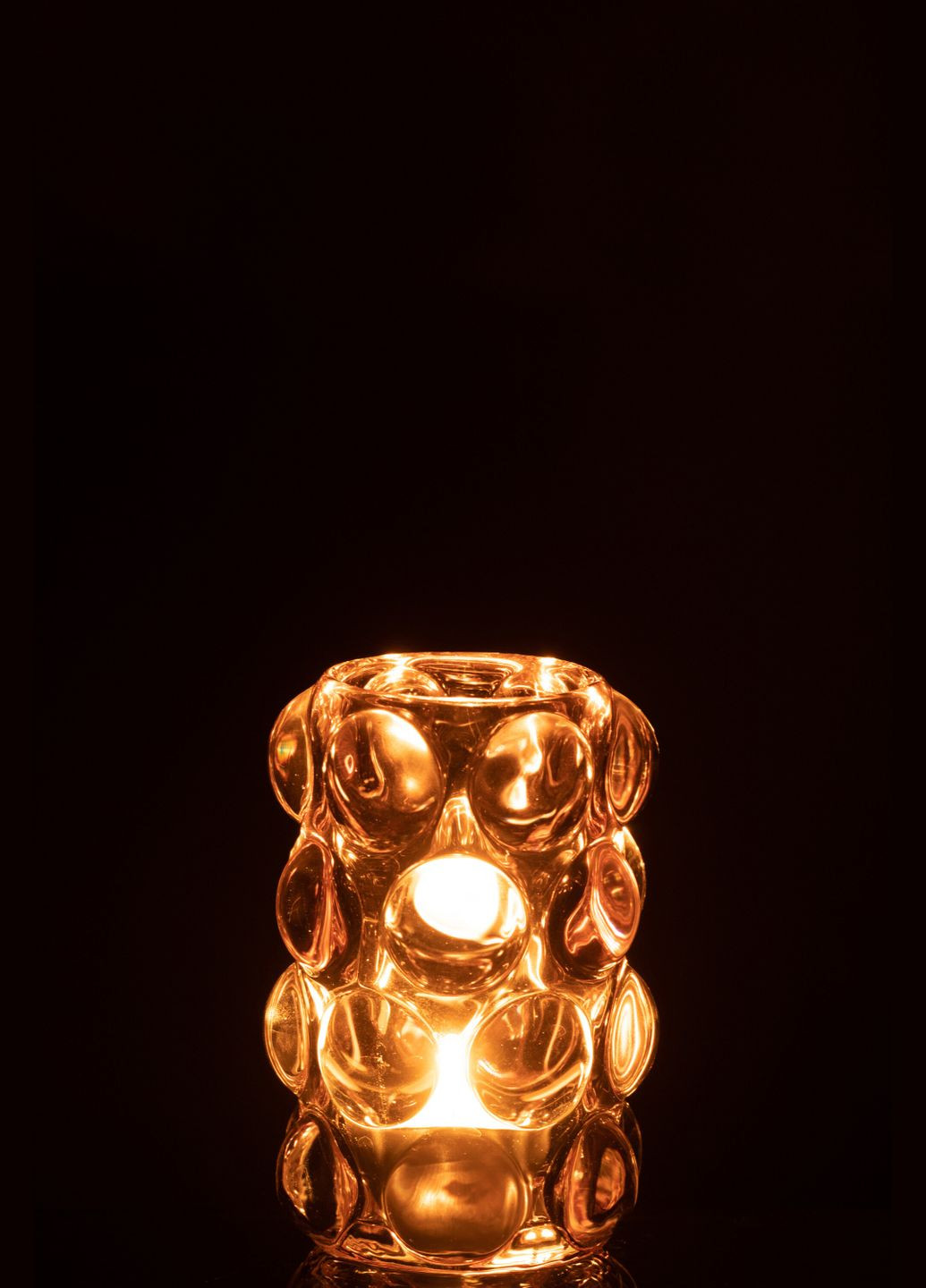 Свічник скляний з об'ємними пухирцями з рожевим відтінком висота 12 см Бельгія (30365) J-Line (303354734)