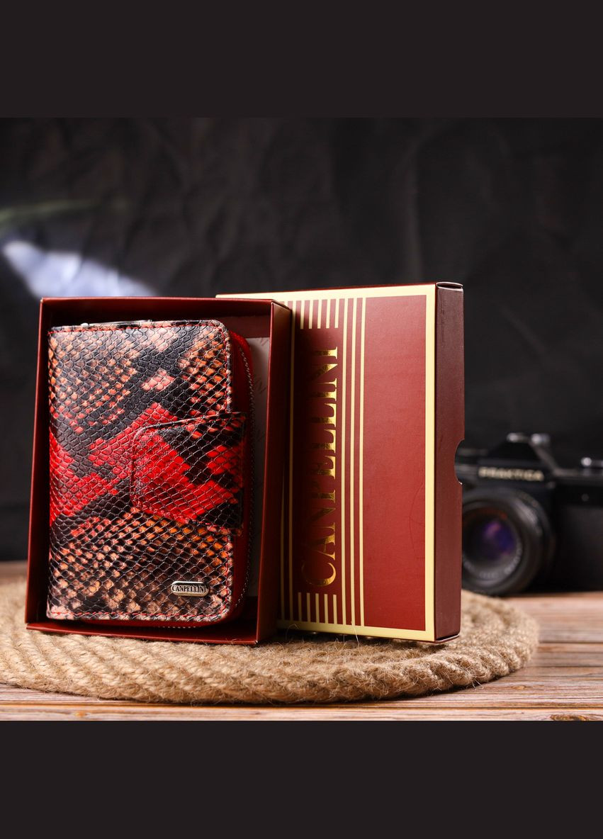 Стильне портмоне для жінок з монетницею на блискавці з натуральної фактурної шкіри 21605 Різнокольорове Canpellini (337353279)