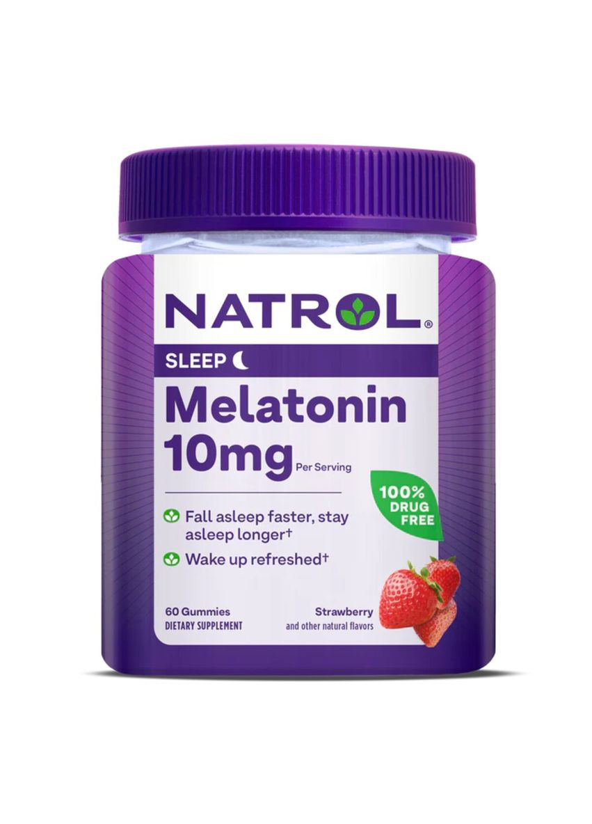 Мелатонин, 10 мг, вкус клубники, Melatonin,, 60 жевательных конфет Natrol (315146221)