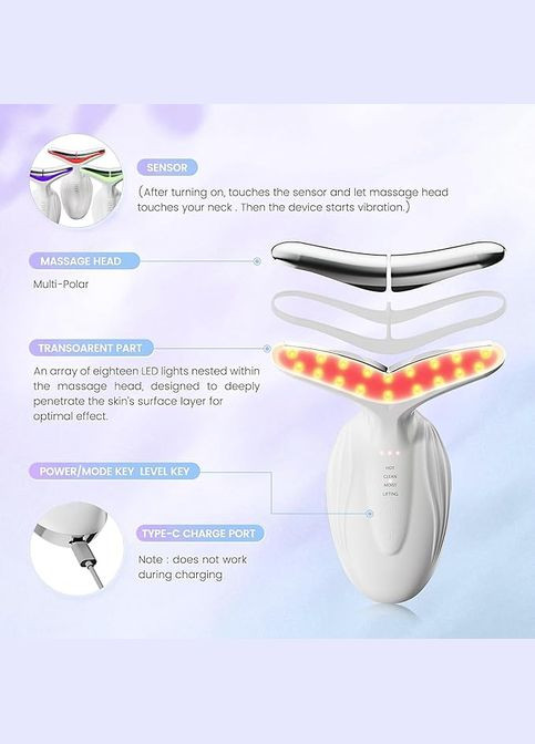 Масажер для омолодження обличчя та шиї D836 з функцією мікрострумів Білий No Brand (315674595)
