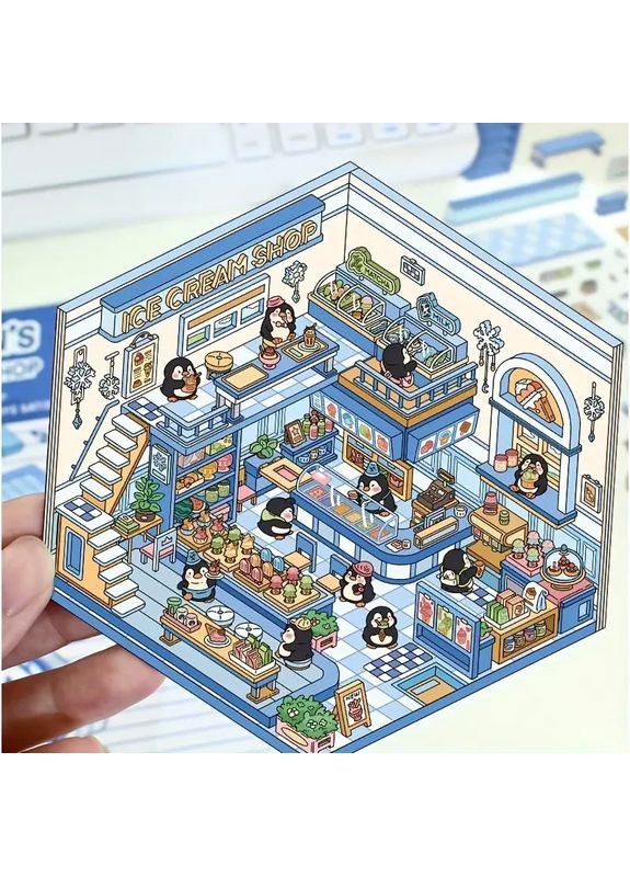 Набір наліпок 3D румбокс антистрес Крамниця з пінгвінами 19 х 13 см No Brand (371813452)