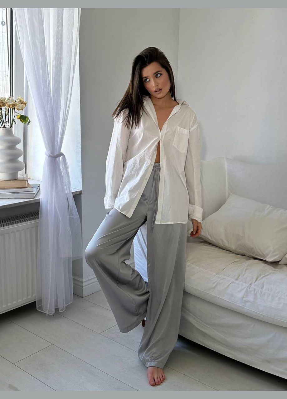 Приятные к телу нежные шёлковые штаны в универсальном размере 42-46, шикарные штаны на высокой посадке и на резинке No Brand 204-1 (295903304)