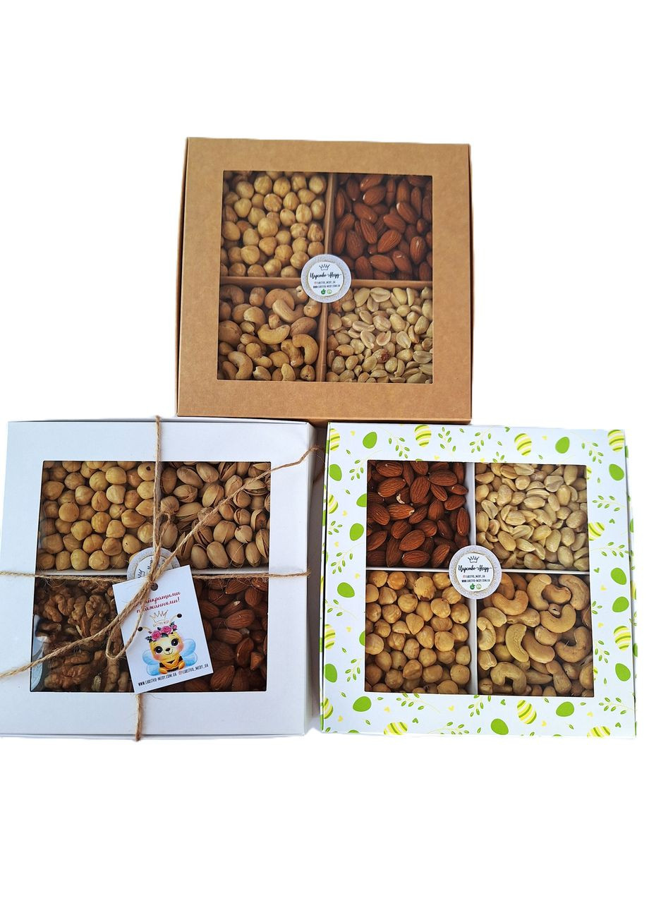 Подарунковий набір горішків у білій коробочці з прозорим віконцем 450 грамів Царство Меду (324627828)