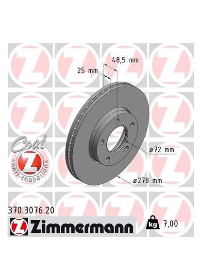 2шт, Гальмівний диск ZIMMERMANN 370.3076.20 (400376548)