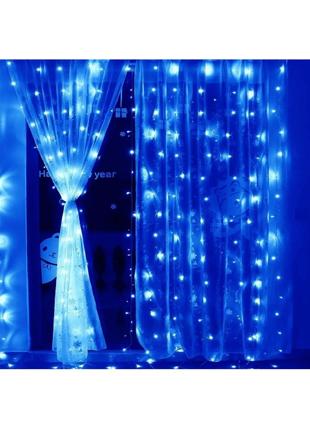 Світлодіодна кімнатна гірлянда штора водоспад на вікно з роботою від мережі контролером 3х3 м 320 LED (478621-Prob) Синя Unbranded (307503166)