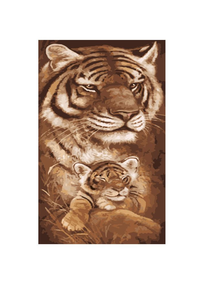 Картина за номерами для дітей від 8 років Тигреня з мамою бавовняна розвивальна см Strateg (362436882)