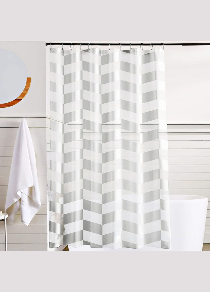 Шторка для ванної та душу 180x180 см, штора для ванної з гачками, прозоро-біла зі сріблястим принтом No Brand (369802936)