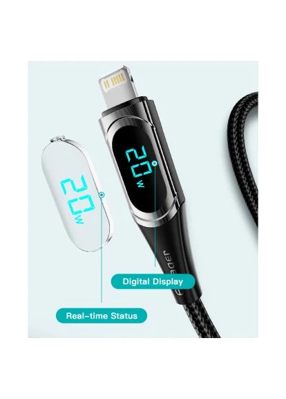 Дата-кабель (EXCTL-YD01) Essager USB-C to Lightning 1.0m 20W Digital Display black (401639129)