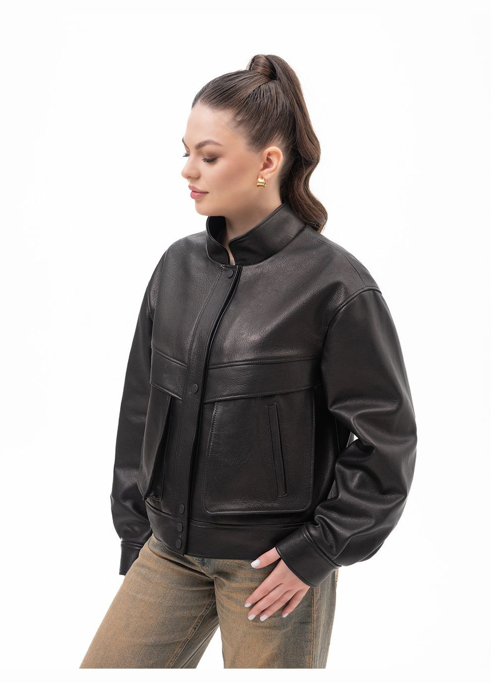 Чорна демісезонна жіноча шкіряна куртка весна Fabio Monti