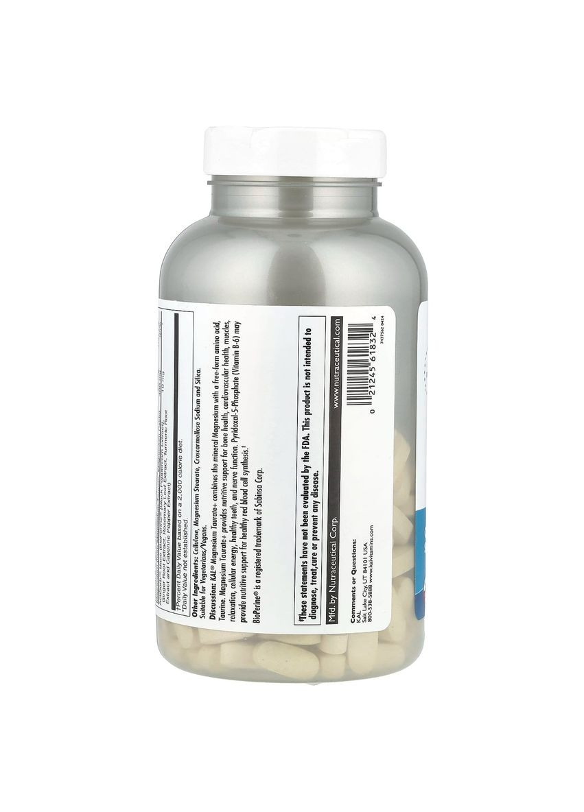 Таурат Магнію 400 мг, Magnesium Taurate +,, 180 Таблеток KAL (326054327)