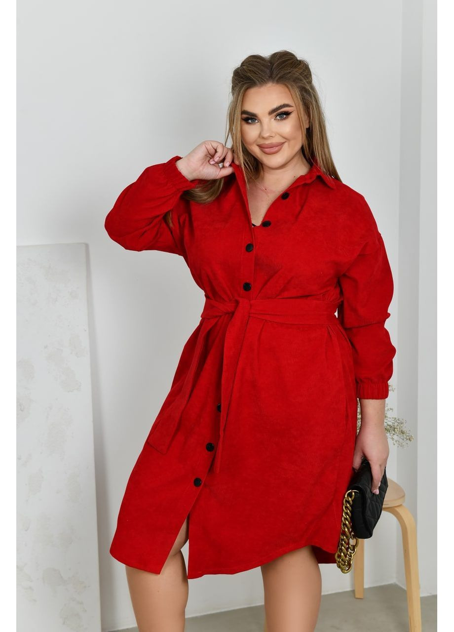 Красное праздничный, повседневный, кэжуал женское платье-рубашка из микровельвета рубашка No Brand однотонное