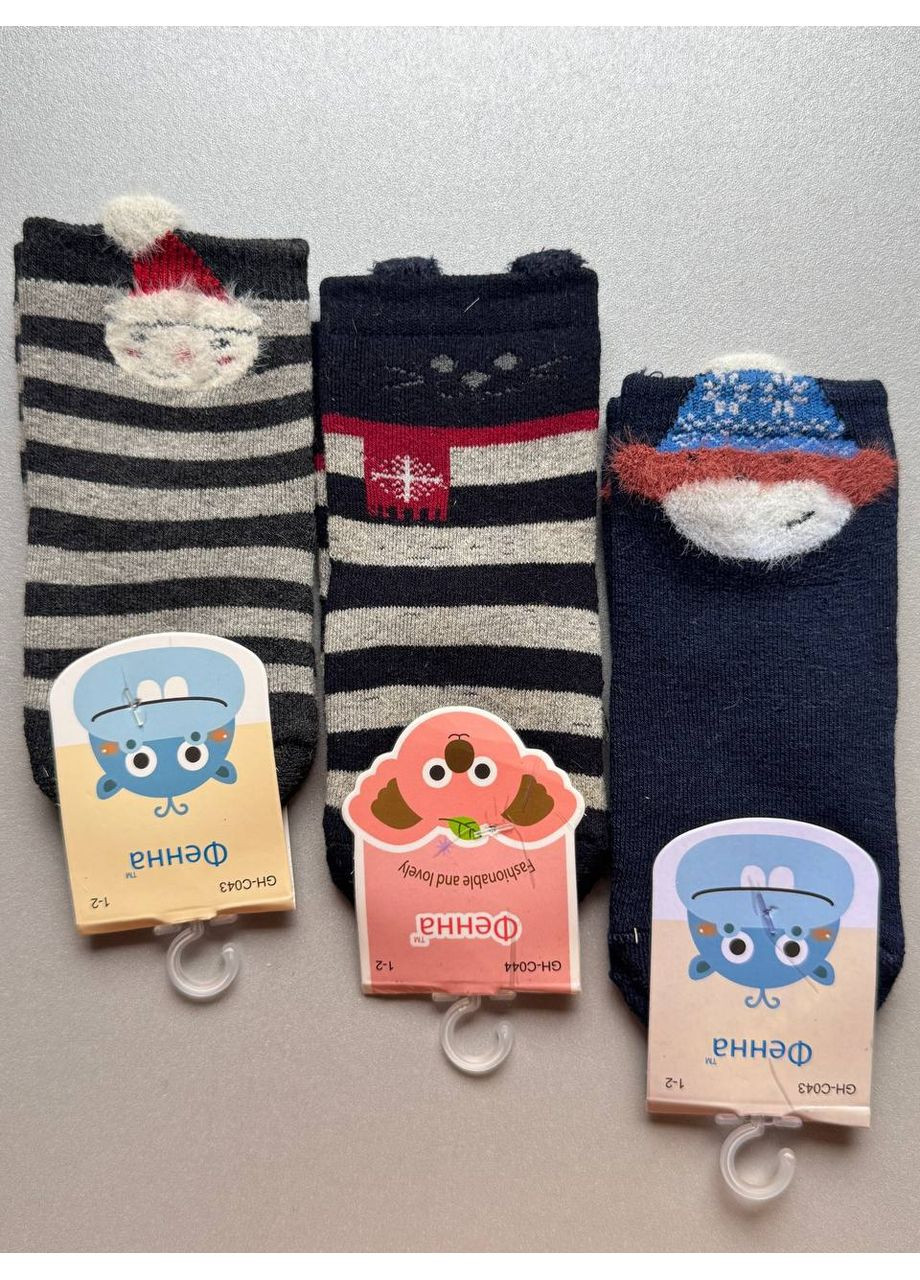 Комбинированные 3 пары махровые очень качественные носки на новорожденных ФЕННА зима (356675599)