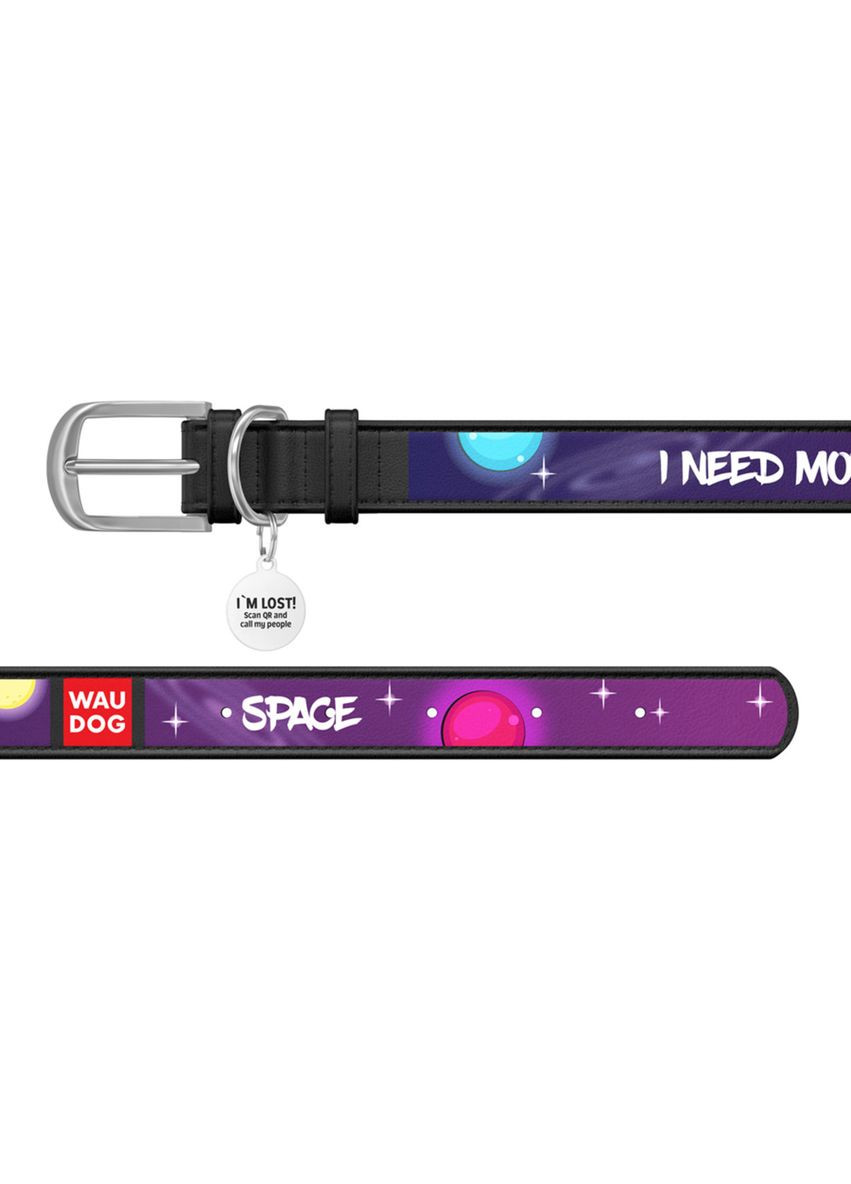 Нашийник для собак шкіряний Design з "Більше космосу" L Ш 25 мм Д 38-49 см Чорний WAUDOG (332880999)