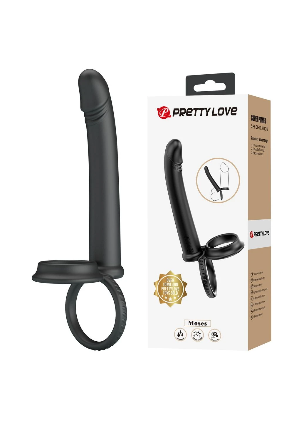 Кільце-насадка на член для подвійного проникнення чорна Pretty Love Moses LyBaile (386439145)